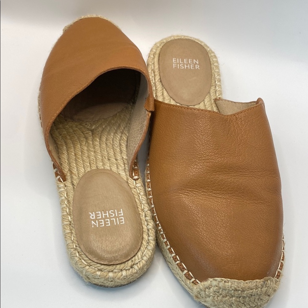 Eileen Fisher leather Espadrille Mules Size 8 1/2
